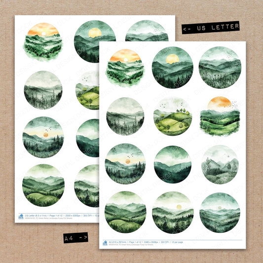 Green Boho Landscape Fussy Cut Sheets (DDD010122)