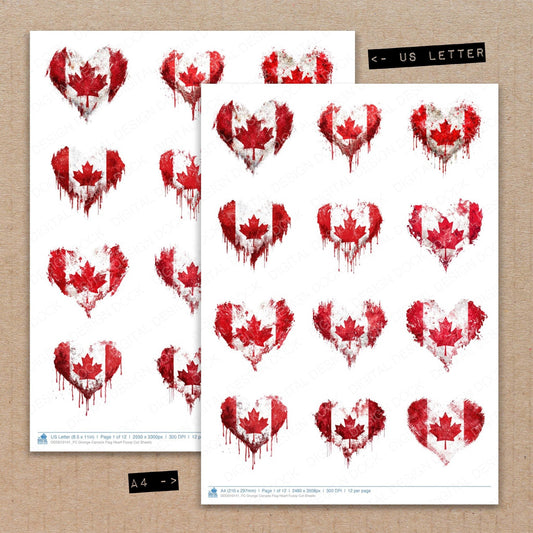 Grunge Canada Flag Heart Fussy Cut Sheets (DDD010141)