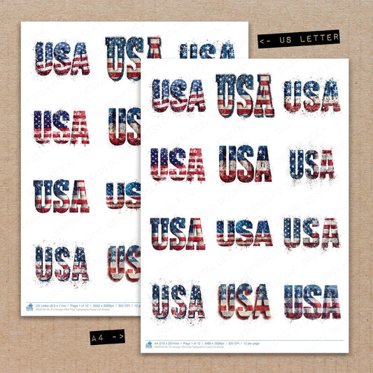 Grunge USA Flag Typography Fussy Cut Sheets (DDD010143)