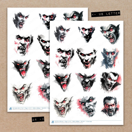 Halloween Watercolour Vampire Portrait Fussy Cut Sheets (DDD010179)
