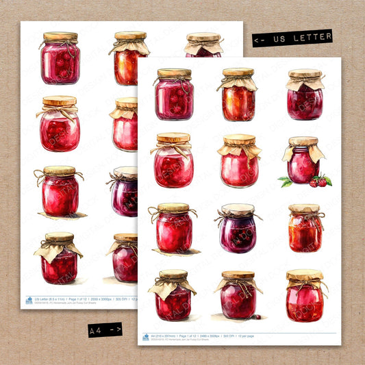 A4 and US Letter format comparison showing Homemade Jam Jar fussy cut pages for print and cut crafting