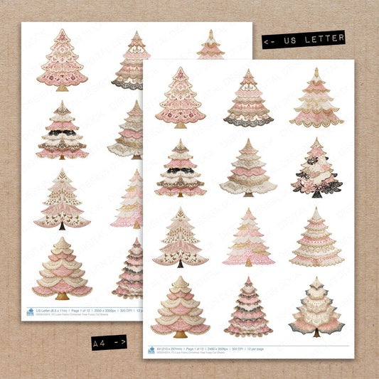 DDD010314_FC Lace Fabric Christmas Tree Fussy Cut Sheets