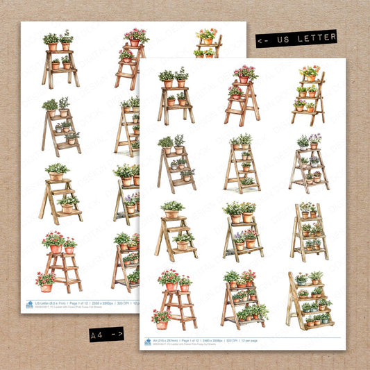 DDD010317_FC Ladder with Flower Pots Fussy Cut Sheets