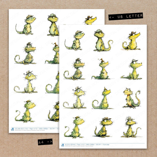 DDD010353_FC Lizard Character Illustration Fussy Cut Sheets