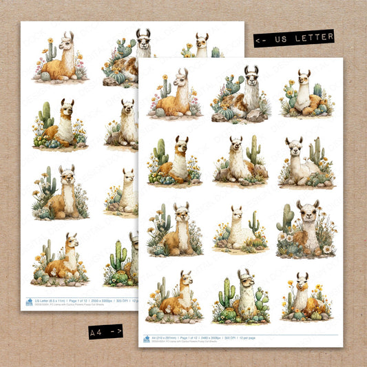 Llama with Cactus Flowers Fussy Cut Sheets (DDD010354)