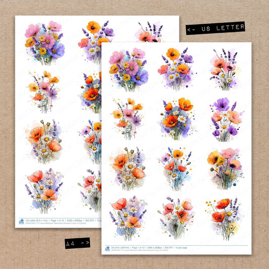 DDD010357_FC Loose Wildflower Watercolour Bouquet Fussy Cut Sheets