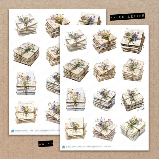 Love Letters with Pressed Flowers Fussy Cut Sheets (DDD010366)