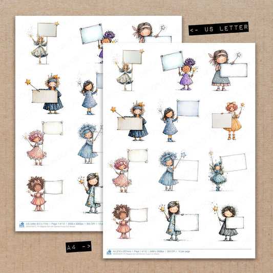 DDD010375_FC Magical Girl with Banner Fussy Cut Sheets