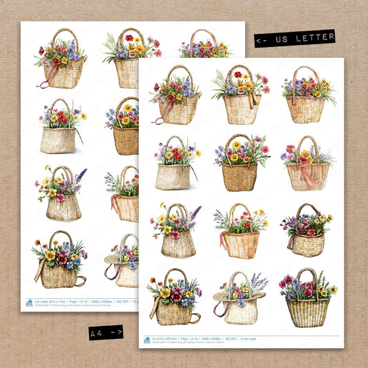 Market Bag with Garden Flowers Fussy Cut Sheets (DDD010396)