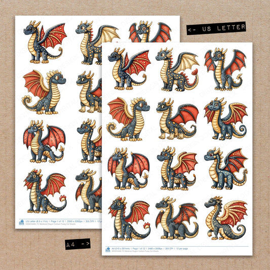 DDD010406_FC Medieval Dragon Cartoon Fussy Cut Sheets