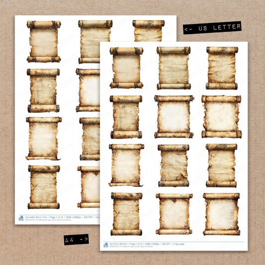 DDD010415_FC Medieval Paper Scroll Fussy Cut Sheets