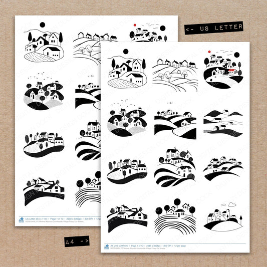 DDD010430_FC Minimal Abstract Countryside Village Fussy Cut Sheets