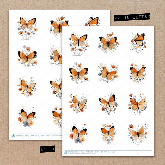 Minimal Floral Butterfly Fussy Cut Sheets (DDD010436)