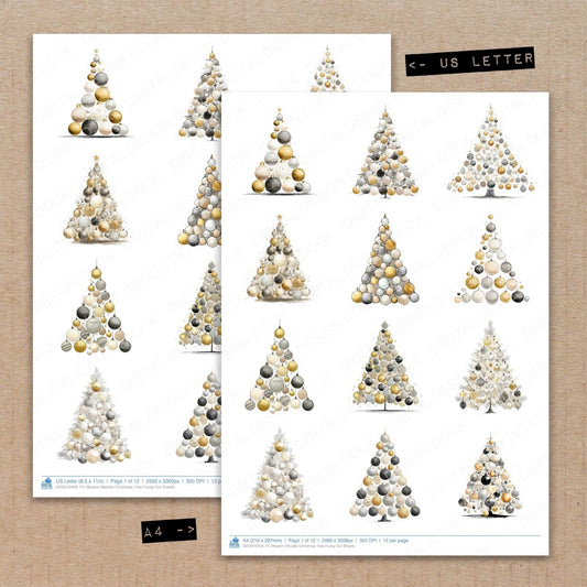 DDD010459_FC Modern Metallic Christmas Tree Fussy Cut Sheets