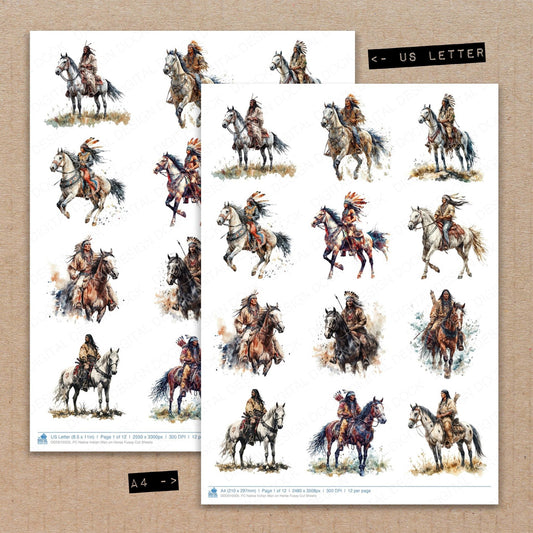 DDD010505_FC Native Indian Man on Horse Fussy Cut Sheets