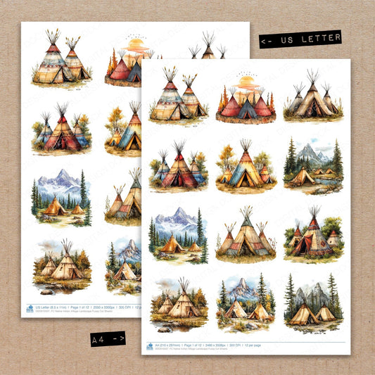 DDD010507_FC Native Indian Village Landscape Fussy Cut Sheets