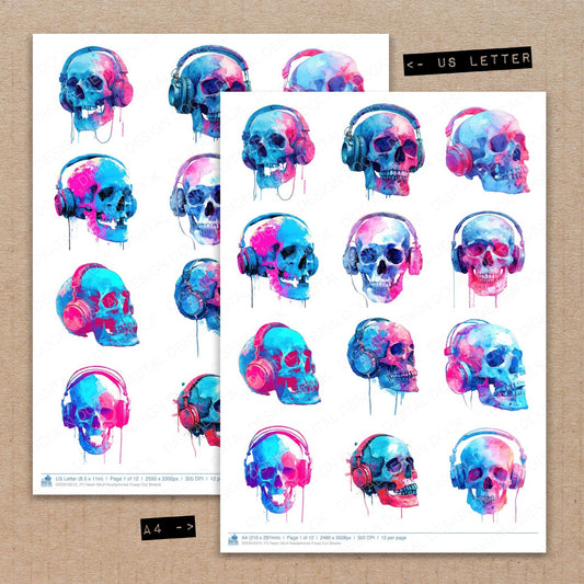 Neon Skull Headphones Fussy Cut Sheets (DDD010515)
