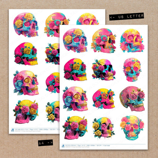 Neon Skull Roses Fussy Cut Sheets (DDD010517)