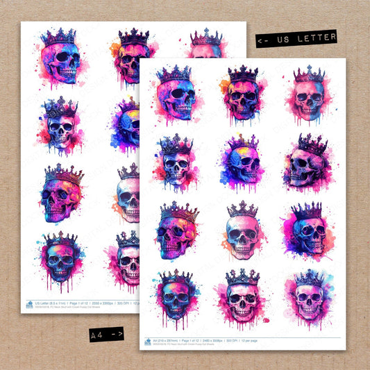 DDD010518_FC Neon Skull with Crown Fussy Cut Sheets