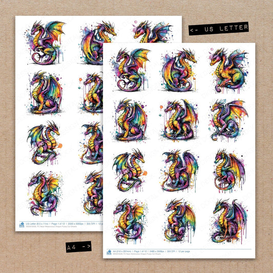DDD010526_FC Neon Watercolour Dragon Fussy Cut Sheets