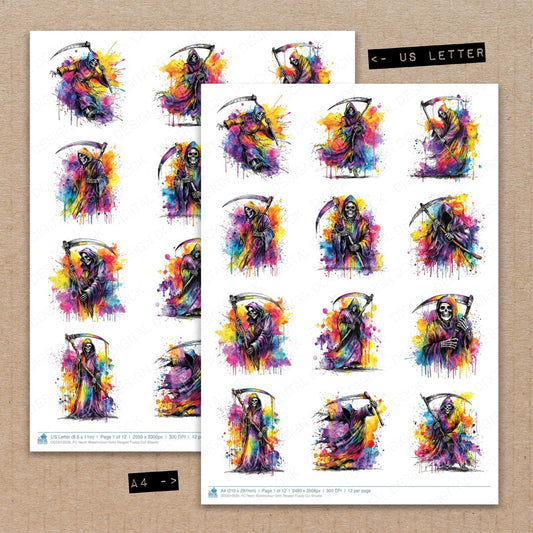 DDD010528_FC Neon Watercolour Grim Reaper Fussy Cut Sheets