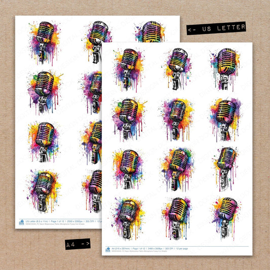 DDD010543_FC Neon Watercolour Retro Microphone Fussy Cut Sheets