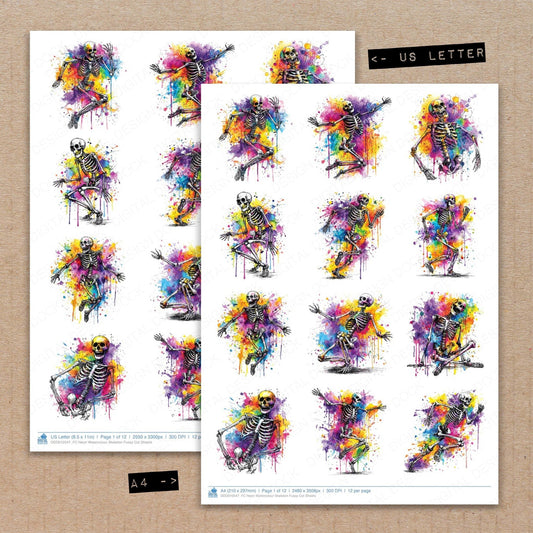 DDD010547_FC Neon Watercolour Skeleton Fussy Cut Sheets