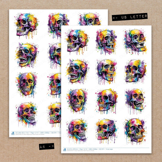 DDD010548_FC Neon Watercolour Skull Fussy Cut Sheets