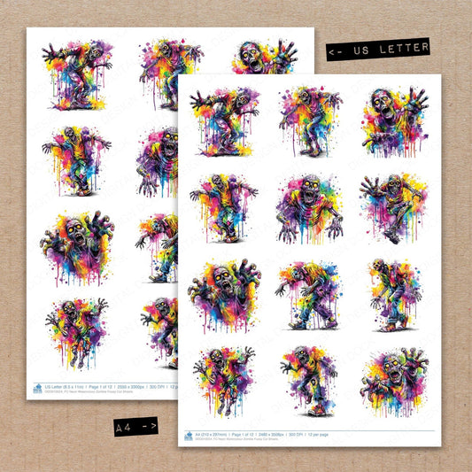 DDD010554_FC Neon Watercolour Zombie Fussy Cut Sheets