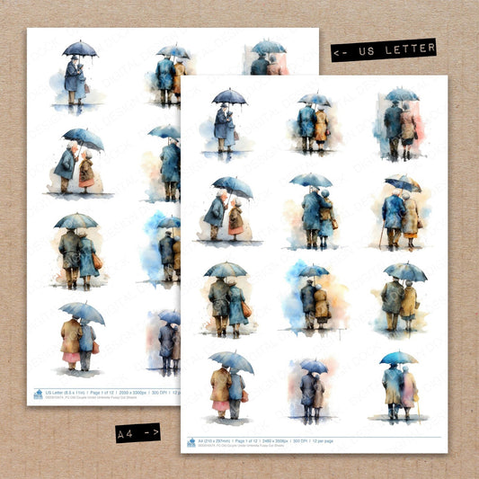 DDD010574_FC Old Couple Under Umbrella Fussy Cut Sheets