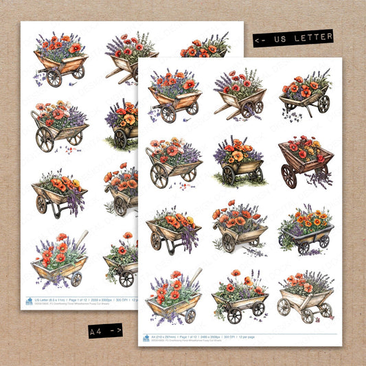 DDD010602_FC Overflowing Floral Wheelbarrow Fussy Cut Sheets