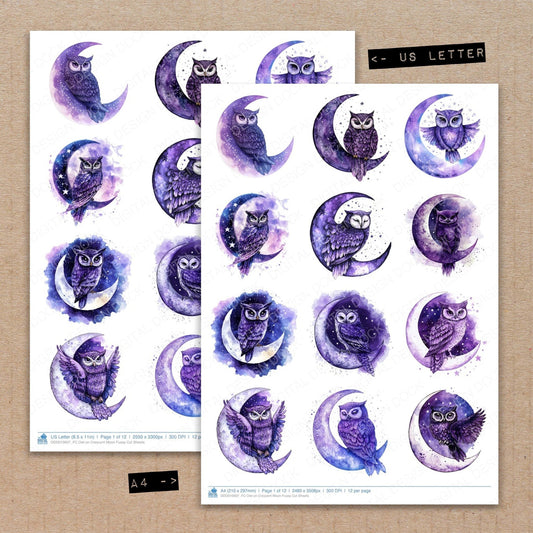 DDD010607_FC Owl on Crescent Moon Fussy Cut Sheets