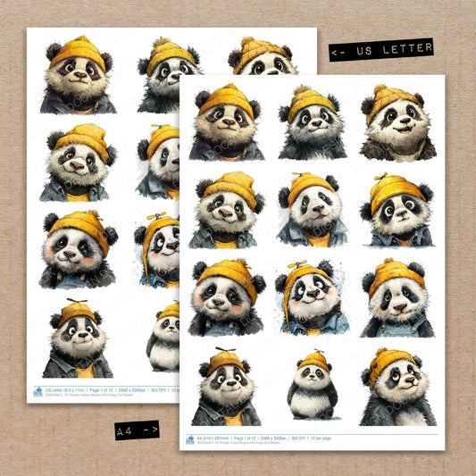 DDD010617_FC Panda Yellow Beanie Hat Fussy Cut Sheets