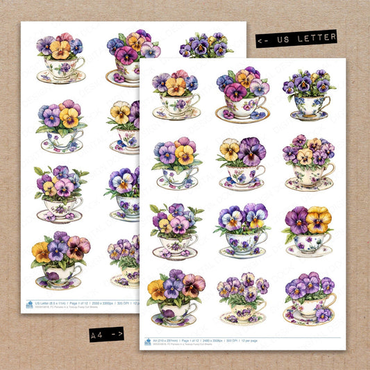 DDD010618_FC Pansies in a Teacup Fussy Cut Sheets
