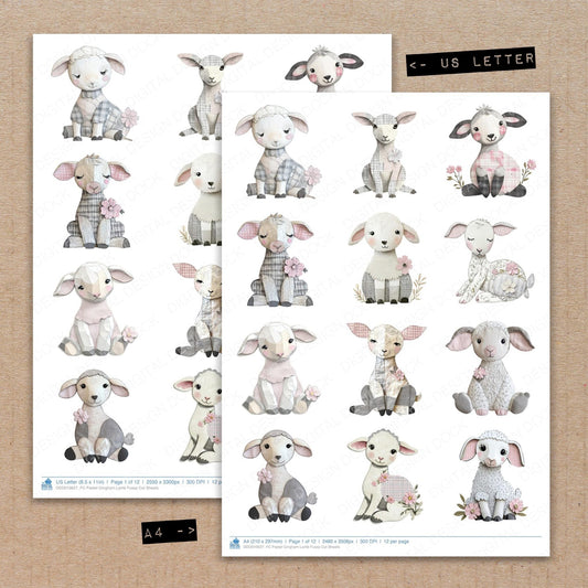 DDD010627_FC Pastel Gingham Lamb Fussy Cut Sheets