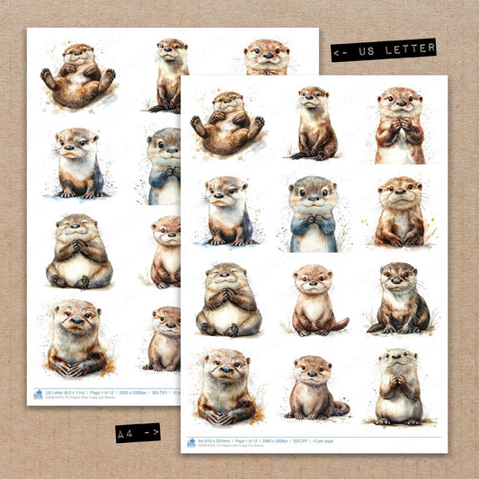 A4 and US Letter format comparison showing Playful Otter fussy cut pages for print and cut crafting