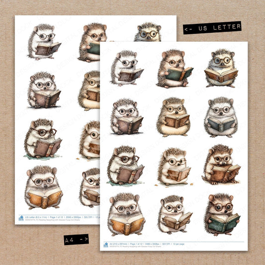 Reading Hedgehog with Glasses Fussy Cut Sheets (DDD010770)