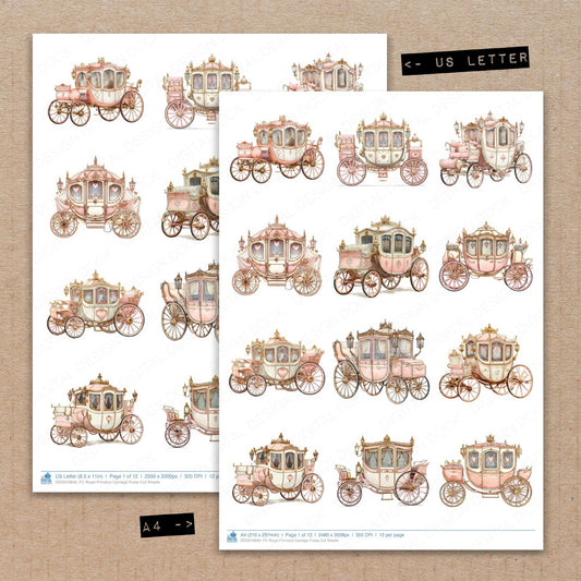A4 and US Letter format comparison showing Royal Princess Carriage fussy cut pages for print and cut crafting