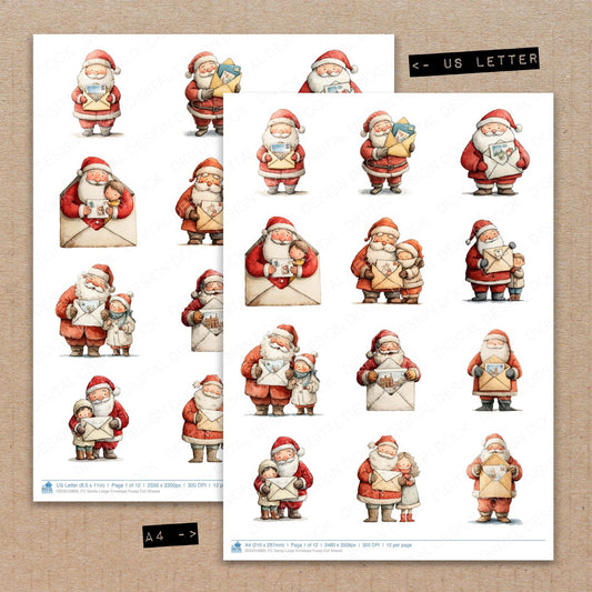 A4 and US Letter format comparison showing Santa Large Envelope fussy cut pages for print and cut crafting