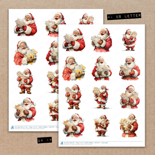 A4 and US Letter format comparison showing Santa Laughing with Letters fussy cut pages for print and cut crafting