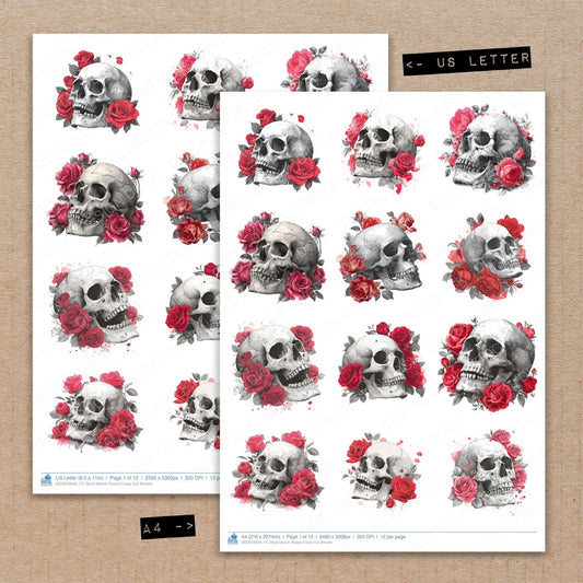 Skull Sketch Roses Fussy Cut Sheets (DDD010943)