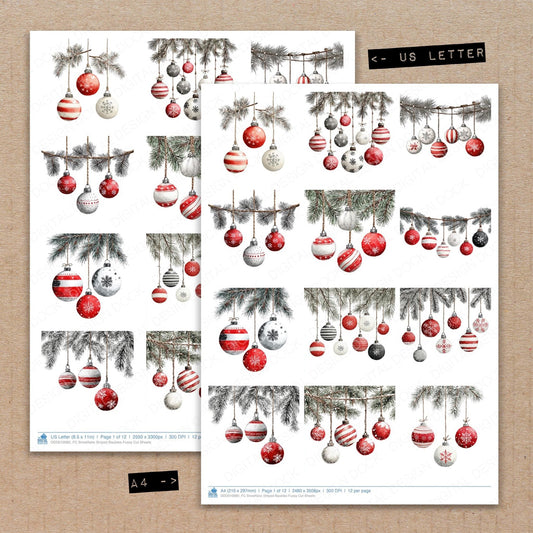 Snowflake Striped Baubles Fussy Cut Sheets (DDD010980)