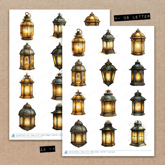 A4 and US Letter format comparison showing Star Filled Lantern fussy cut pages for print and cut crafting