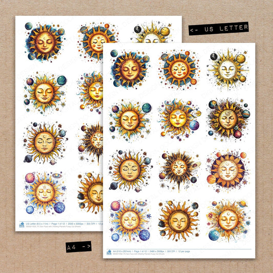 Sun Face with Orbiting Planets Fussy Cut Sheets (DDD011052)