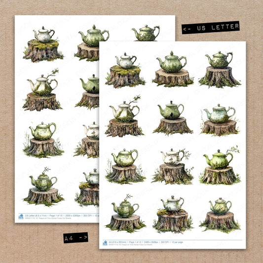 Teapot on Tree Stump Fussy Cut Sheets (DDD011110)