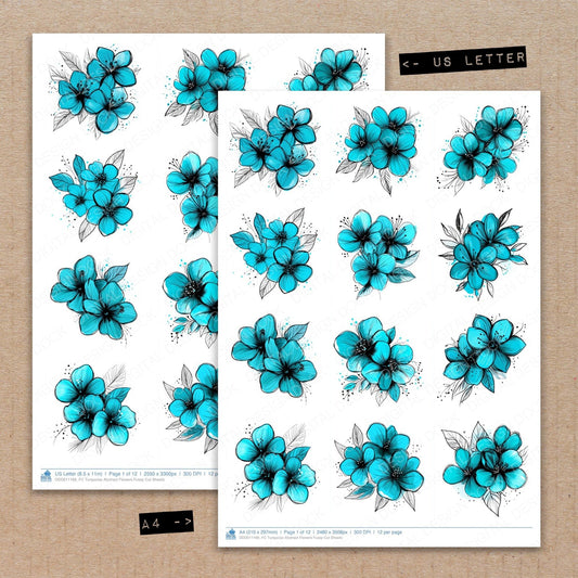 Turquoise Abstract Flowers Fussy Cut Sheets (DDD011166)