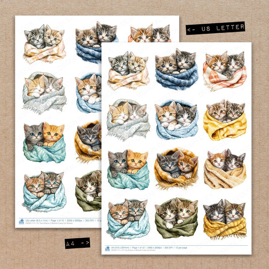 A4 and US Letter format comparison showing Two Kittens in Blanket fussy cut pages for print and cut crafting
