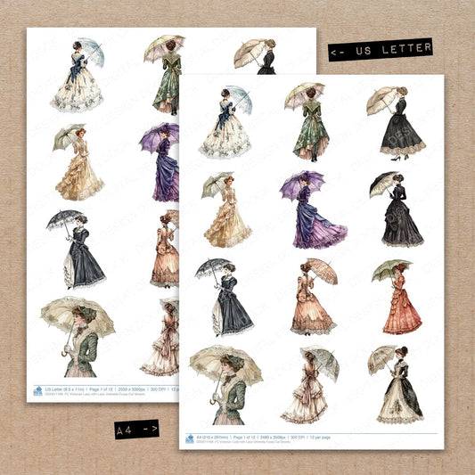 Victorian Lady with Lace Umbrella Fussy Cut Sheets (DDD011198)