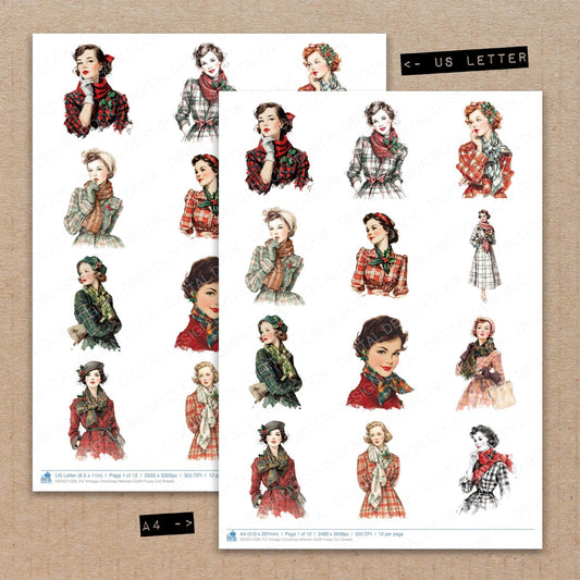Vintage Christmas Woman Outfit Fussy Cut Sheets (DDD011226)