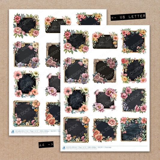 Vintage Floral Chalkboard Set B Fussy Cut Sheets (DDD011233)